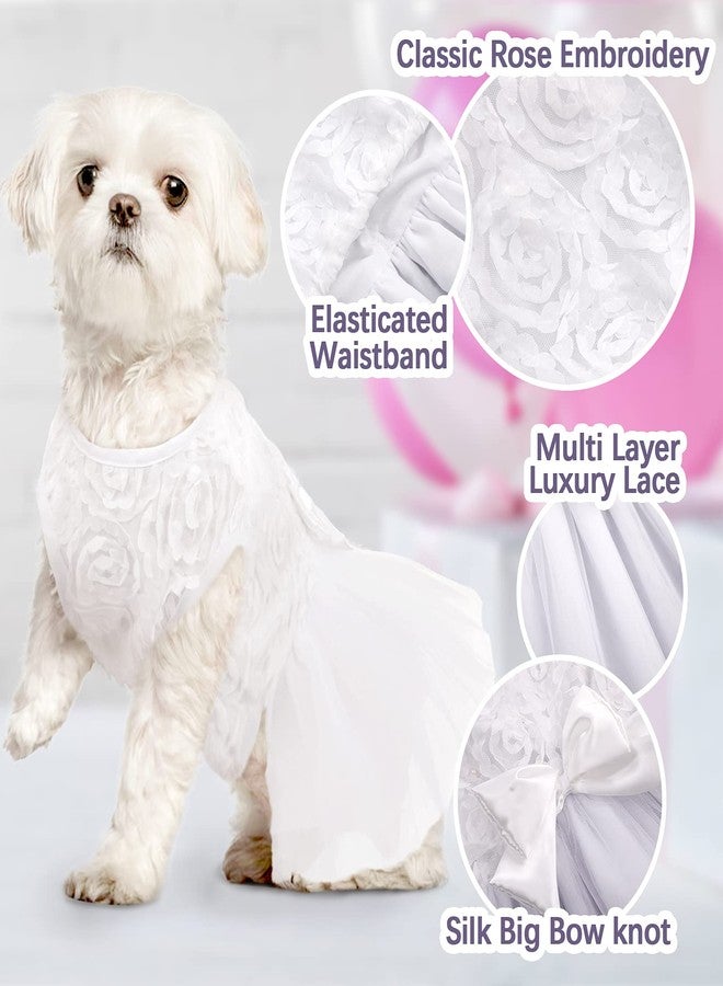IDOMIK Dog Wedding Dress Puppy Bowknot Princess Skirt, Pet Bride Pure White Lace Tutu Formal Dress Flower Bubble Skirt Tulle Ruffle Sundress Vest Shirts,Birthday Party Costume for Small Dog Apparel XS - Image 2
